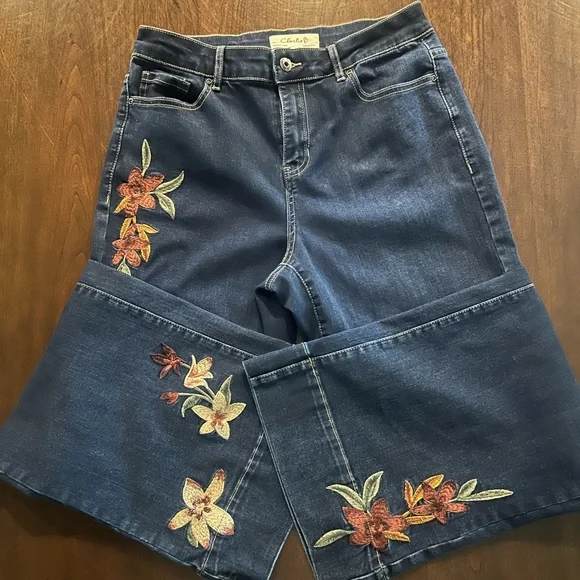 Charlie B Blue Floral Embroidered Jeans - Picture 6 of 8